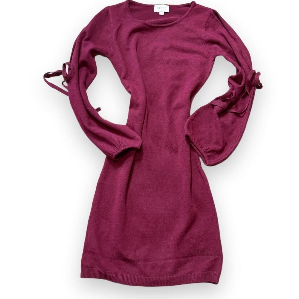 Fable Burgundy Split Sleeve Tie Detail Bodycon Sweater Dress, Women's Size L